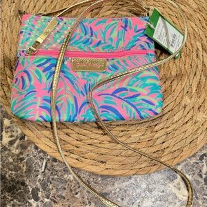 Lilly Pulitzer Pink and Blue Palm Crossbody Bag